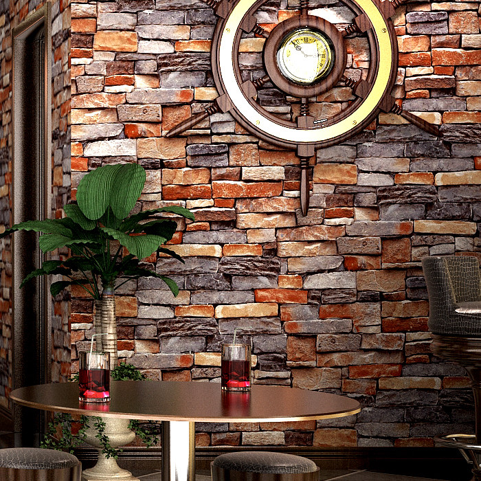 热销复古砖壁纸_3d立体复古怀旧仿真砖纹壁纸餐厅酒吧理发店背景墙
