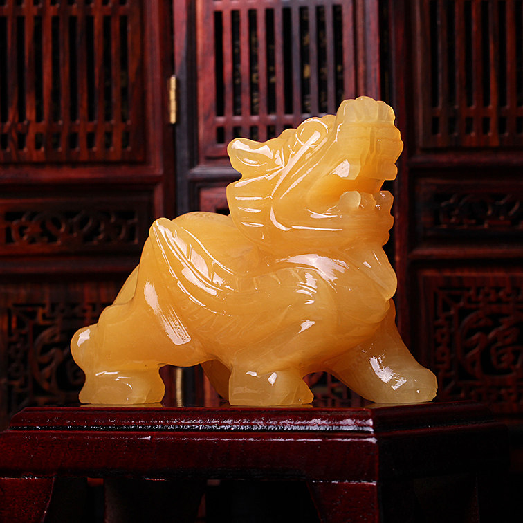 开光天然黄色玉石貔貅摆件貔貅黄玉双貔貅摆件飞天兴财貔貅摆件