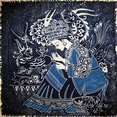 贵州民族风情人物蜡染画 少数民族特色手工布艺画壁挂画挂布装饰