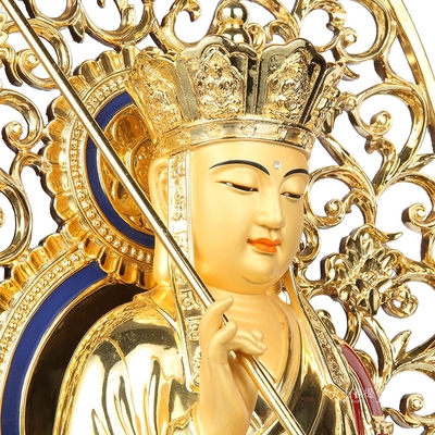 台湾宝华纯铜鎏金地藏王佛像莲花座地藏菩萨坐像娑婆三圣家居摆件