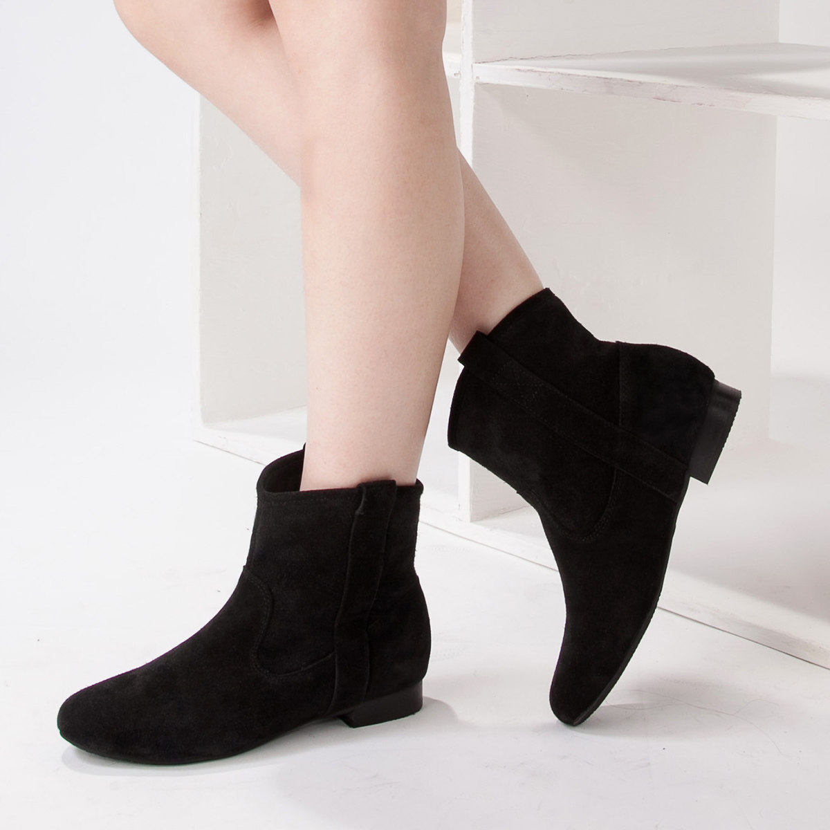 zandall欧美平底短靴皮女靴子磨砂牛皮马丁靴秋冬雪地保暖短靴