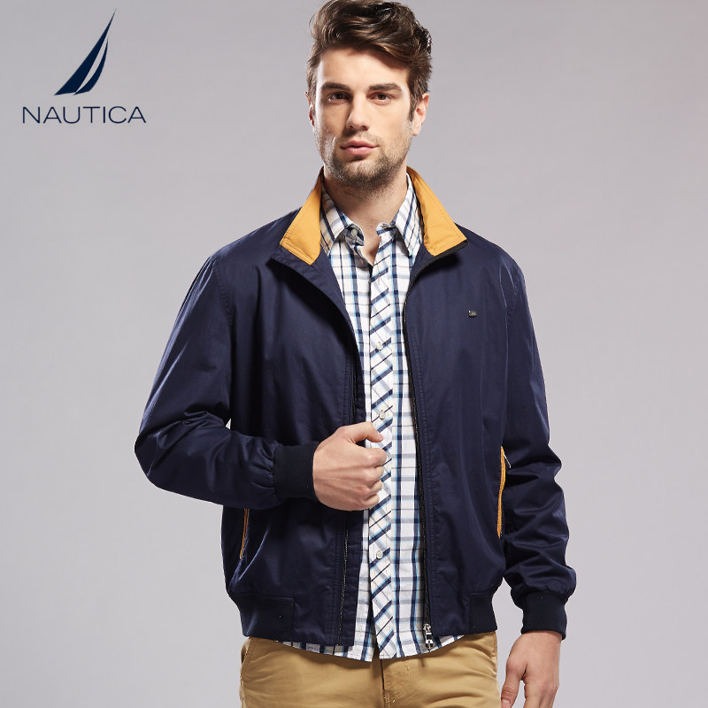 nautica/诺帝卡纯棉夹克男春秋薄款 休闲短款立领宽松外套大码男