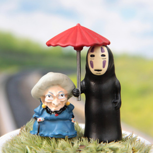 zakka杂货宫崎骏千与千寻钱婆婆撑伞无脸男手办diy微景观造景公仔