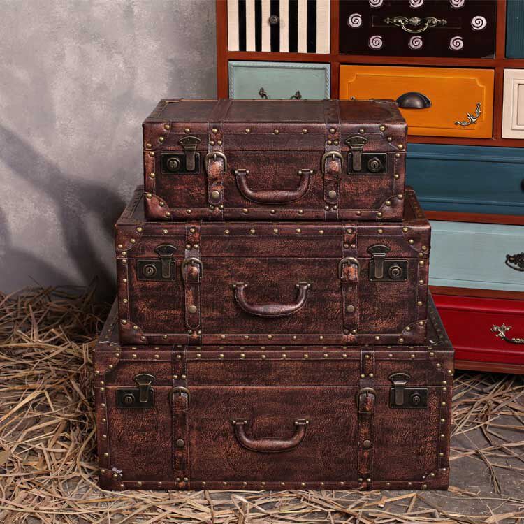包邮复古箱子装饰做旧皮革摆设木箱橱窗道具