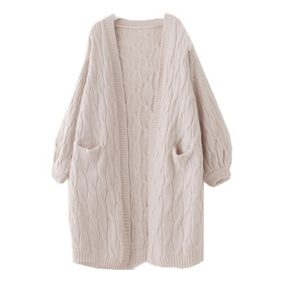 复古文艺麻花绞花竖条加长款毛衣披肩外套针织中长款开衫