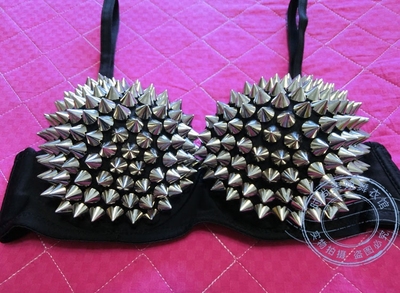 新款夜店ds演出服个性文胸酒吧女歌手dj银色铆钉胸罩摇滚时尚胸衣