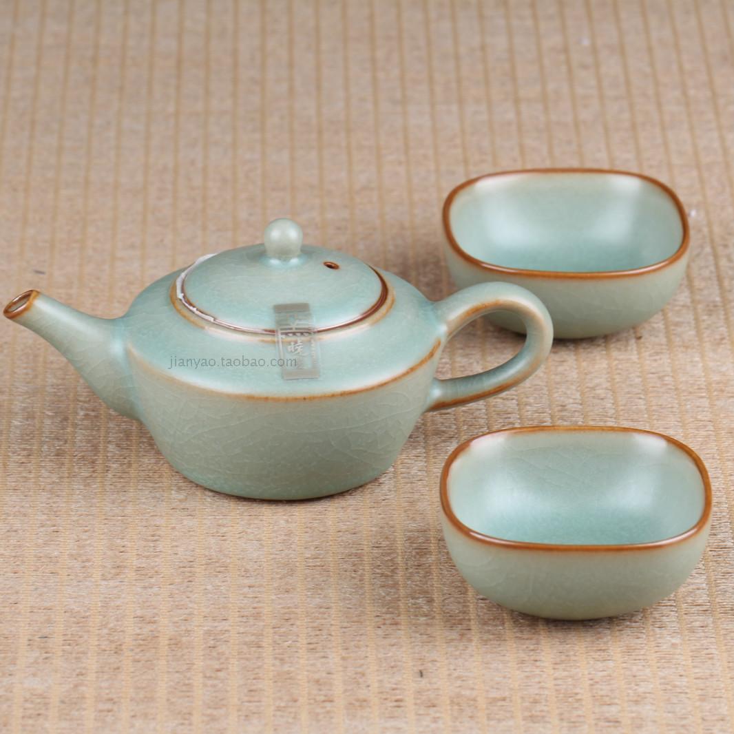 台湾陶瓷茶具蔡晓芳 晓芳窑 汝瓷汝窑粉青开片兰亭壶矮四方杯品杯