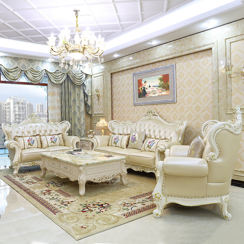 千巢 欧式真皮沙发 欧式沙发头层牛皮 客厅123组合别墅简欧