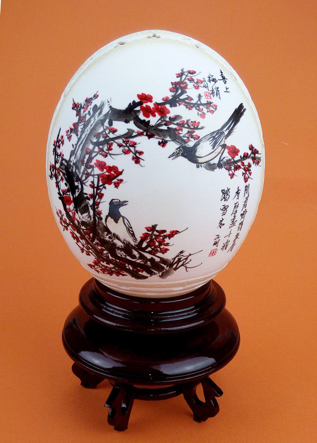 一折鸵鸟蛋雕_鸵鸟蛋手绘工艺品 鸵鸟蛋绘画工艺品 彩绘工艺雕刻喜上