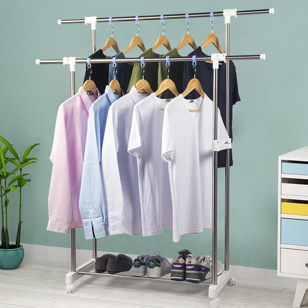 沃变 晾衣架 落地不锈钢可移动式双杆升降伸缩晒衣架挂衣架202_7折