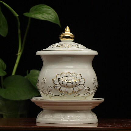 三宝佛具 佛教用品 白色浮雕莲花瓶 荷花花瓶 甘露瓶 净水瓶 供瓶_7折