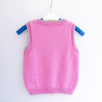 手工编织女宝宝小猫咪背心婴幼儿童装套头上衣毛线马甲圆领毛衣