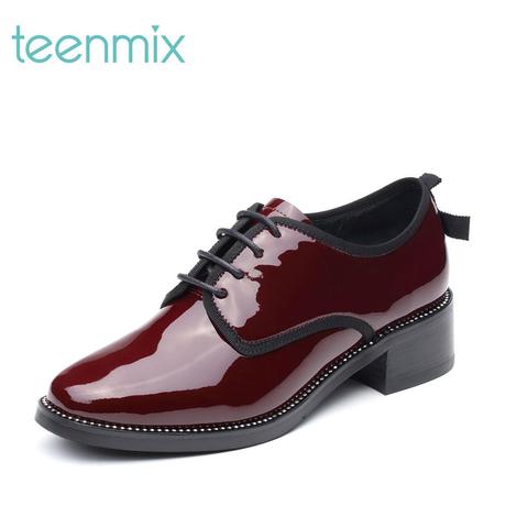 Teenmix/天好心秋專柜同款漆皮繁復方跟系帶鞋女單鞋AP281CM7商品大圖