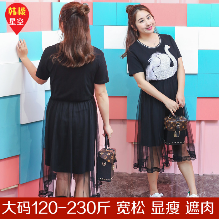 胖人服饰超大号大码女装200斤微胖妹妹2017夏装新款短袖连衣裙210