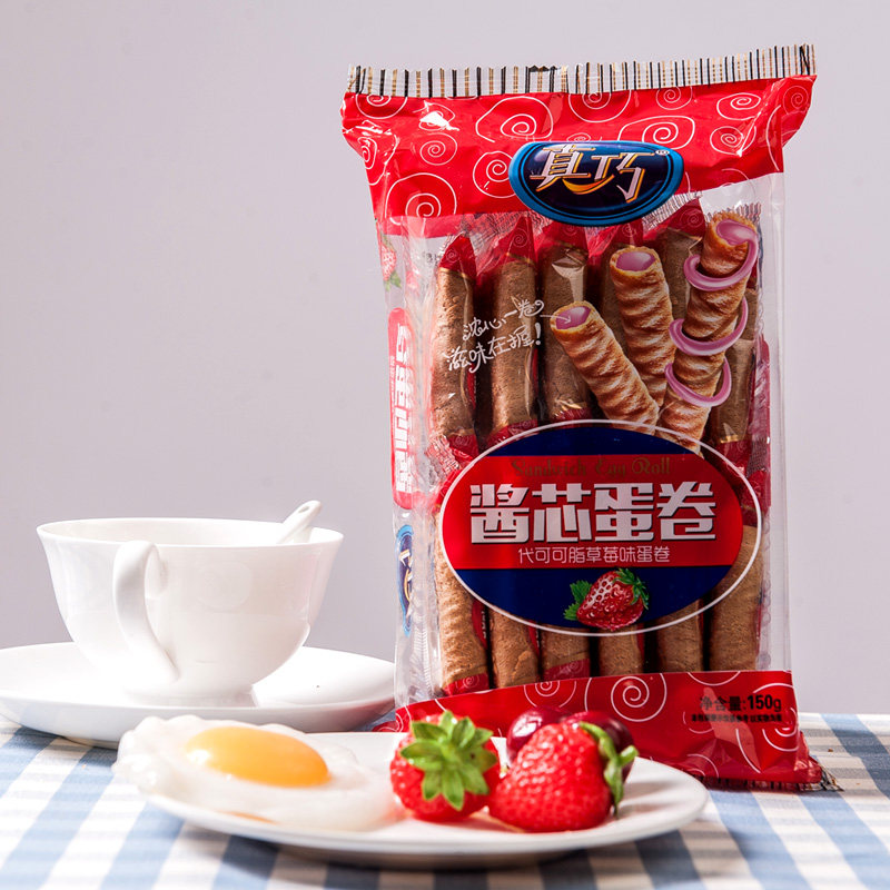 yokumoku蛋卷圣诞_10包包邮真巧酱芯蛋卷150g牛奶巧克力草莓蛋卷休闲