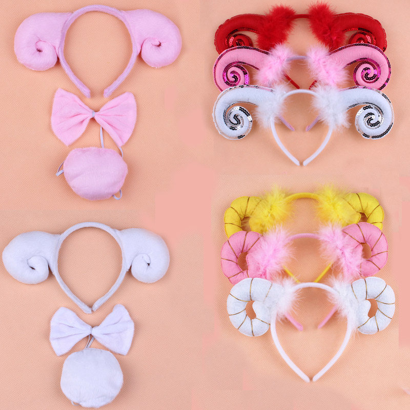 宸涛 万圣节儿童节动物头箍头饰发箍聚会绵羊山羊角发箍羊角头箍