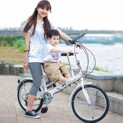 童车亲子母子自行车母婴便携带小孩碟刹单车妈妈女式双人折叠变速