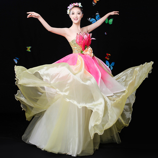 新款开场舞大裙摆女花瓣长裙舞蹈服装现代舞演出服成人舞台表演服