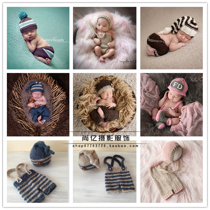 2018新款儿童摄影服装 影楼手工毛线婴儿满月百天宝宝拍照衣服