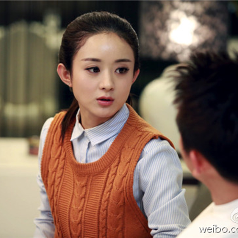 特价衬衫领毛衣女_加油吧实习生赵丽颖宋暖同款毛衣针织马甲白衬衫套