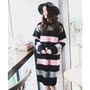 彩色条纹中长款毛衣裙女宽松甜美长款套头毛衣学院风韩版加厚外套