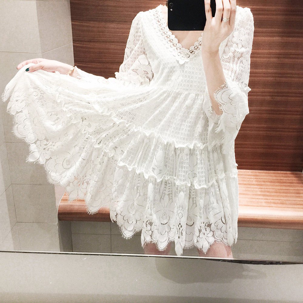 zz名品2017夏装新款女韩版宽松白色五分袖中长