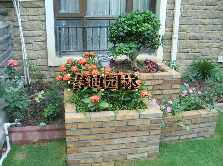 私家别墅庭院屋顶花园景观设计施工耐火园艺砖马赛克高低花坛景点