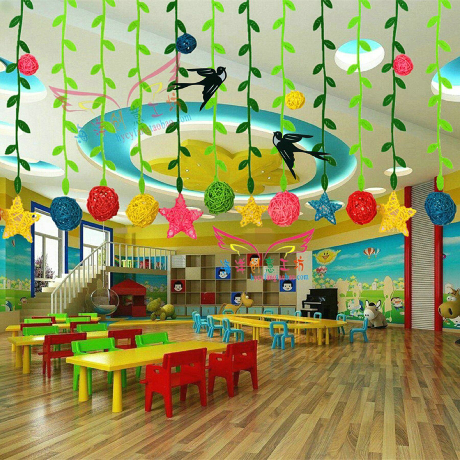 一折装饰吊饰 空中挂饰_幼儿园吊饰挂饰空中装饰 diy藤球商场走廊挂件