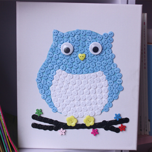 包邮节日礼物diy手工制作材料包亲子益智玩具猫头鹰纽扣画