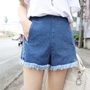 于momo定制 高腰显腿长 时尚裤口毛边牛仔短裤女K5506