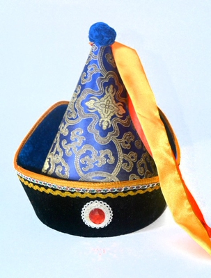 新款少数民族蒙古族帽子男士男款演出帽子舞台成人潮表演头饰蓝色