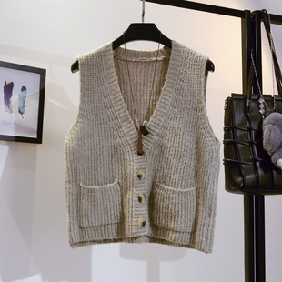 2018春夏羊毛针织马甲女短款开衫宽松a版毛线背心v领坎肩无袖毛衣