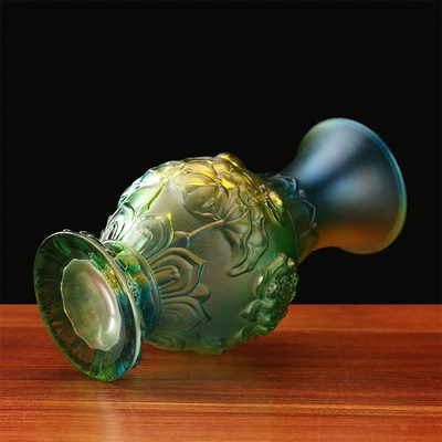 佛教用品供具供佛水琉璃花瓶浮雕莲花瓶家居装饰琉璃佛具净瓶摆件