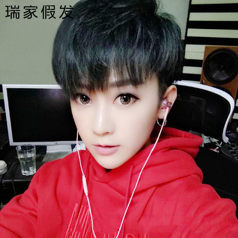韩版_瑞家假发女短发真人发假发套短直发造型自然逼真韩版帅气圆脸