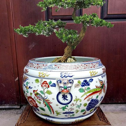景德镇陶瓷花盆 超大号1米树盆户外庭院盆景青花瓷山水图特价包邮_7折