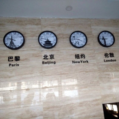 mm世界时区地名挂钟酒店宾馆大堂前台时钟高档静音石英钟表