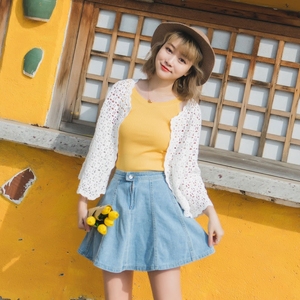 小清新套装2018夏装新款弹力背心防晒衫牛仔裙半身裙学生两件套