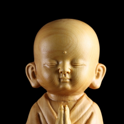 御金品64乐清黄杨木雕工艺品家居装饰摆件雕刻商务礼品坐禅小沙弥