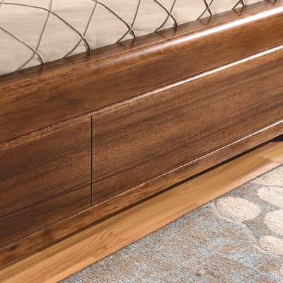 全原木1米8新中式实木家具双人床黑胡桃木床气压高箱储物乌金木色