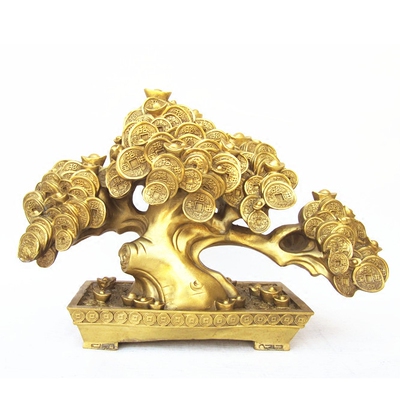 开光风水纯铜摇钱树摆件招财树发财树招财金钱树家居工艺品