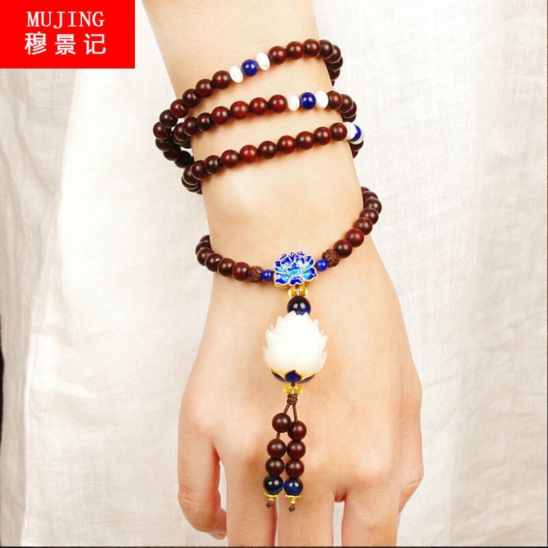 紫檀佛珠手串女6mm_印度小叶紫檀手串男女108颗6mm8mm10mm文玩莲花