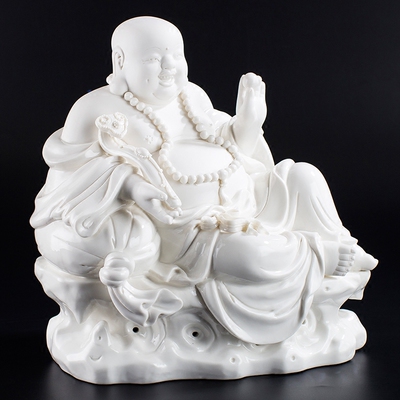 旺琨 陶瓷弥勒佛摆件办公室风水笑佛大肚佛 招财佛像供奉瓷器摆设