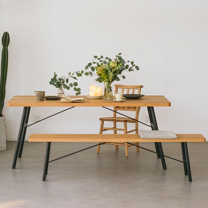 pole北欧家居进口油毡家具实木餐桌长方形书桌办公桌北欧餐桌_7折现价