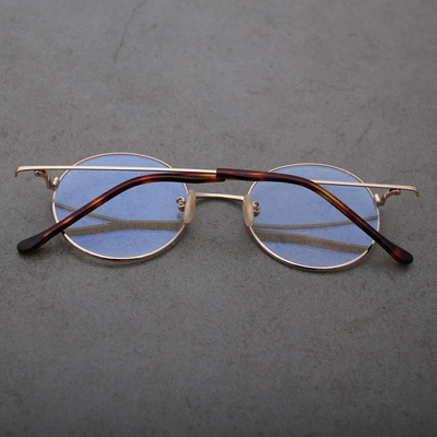 英国单 超轻浅金色细腿圆框 大脸近视眼镜架女 简约纯钛超高品质