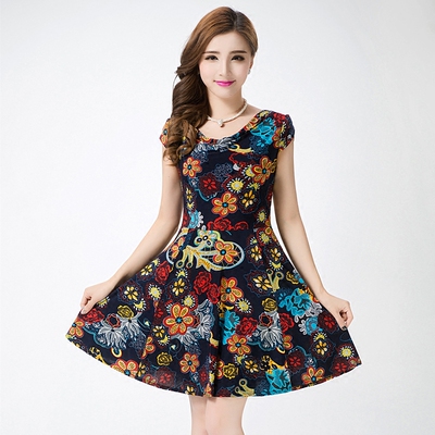 中年妈妈装中老年连衣裙35404550岁大码妇女装短袖花裙子夏装
