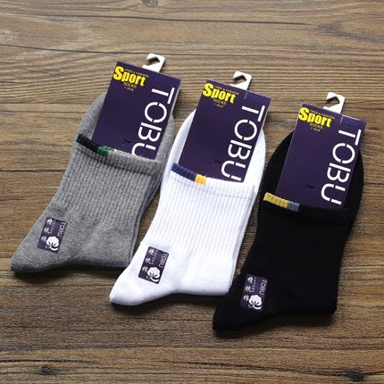 tobu男士纯棉男袜简约运动短袜吸湿排汗透气防臭对目缝头加固袜子_不