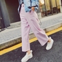 预售NWTINA 2016春新款纯色配腰带粉嫩西装料阔腿九分裤休闲裤女