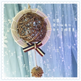 藤编花环藤球干花风铃挂件干树枝松果创意饰品礼品车载意境风铃球