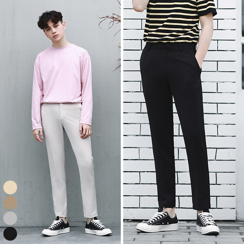 夏季男士简约九分裤休闲裤男修身潮流青少年韩版小脚裤西裤男潮