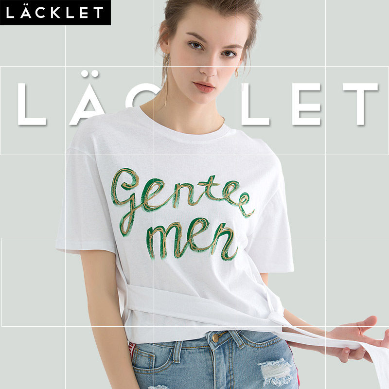 lacklet2017年欧美夏季女装新款纯棉简约印花英文字母纯色短袖t恤